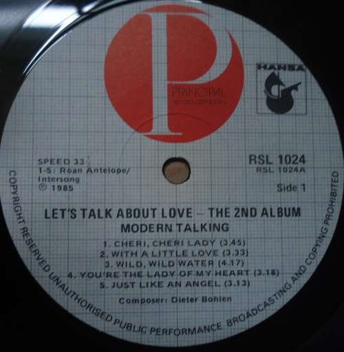 MODERN TALKING -THE 2ND  ALBUM LET'S TALK ABOUT LOVE-1985 PRINCIPAL VINYL LP RSL 1024