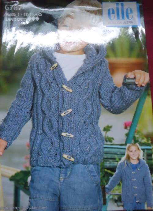 ELLE -#6767 HOODED CABLED CARDIGAN FOR KIDS - SIZE 1 - 10 YEARS