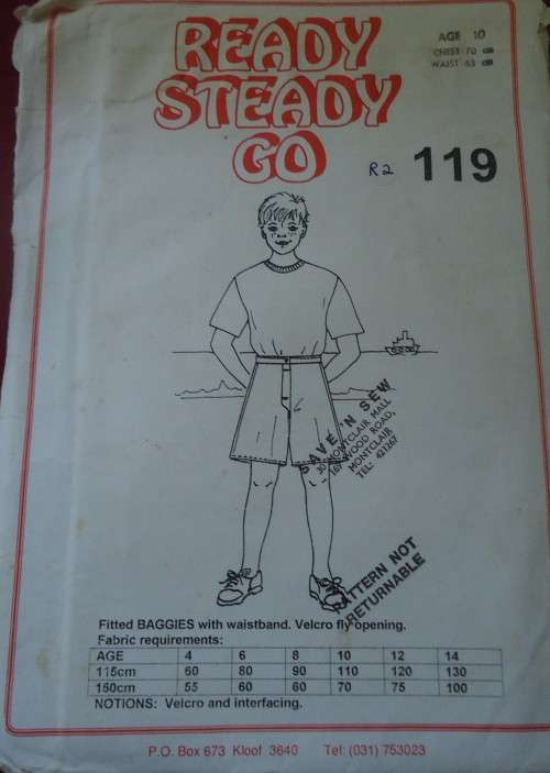 READY-STEADY-GO PATTERN-NUMBER 119 BAGGIES  AGE 10 YEARS CHEST 70 CM