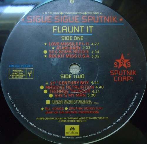 SIGUE SIGUE SPUTNIK -FLAUNT IT- 1986 EMI VINYL LPEMCJ(D) 2405811 WITH INNER SLEEVE