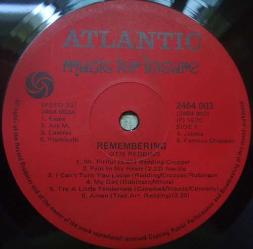 OTIS REDDING - REMEMBERING OTIS REDDING - 1970 ATLANTIC  VINYL LP 2464 003
