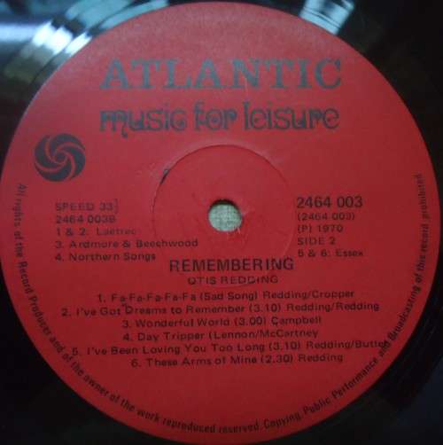 OTIS REDDING - REMEMBERING OTIS REDDING - 1970 ATLANTIC  VINYL LP 2464 003
