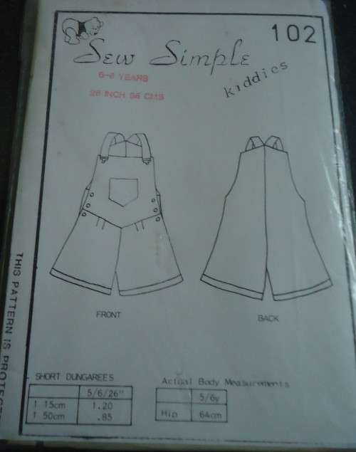 SEW SIMPLE PATTERNS NO 102  SPORT DUNGAREES  5 - 6 YEARS SIZE 26" - 66 CM - COMPLETE & SEALED