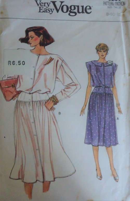 VERY EASY VOGUE PATTERNS 9236 DRESS WITH BLOUSON TOP SIZE 8 + 10 + 12 COMPLETE