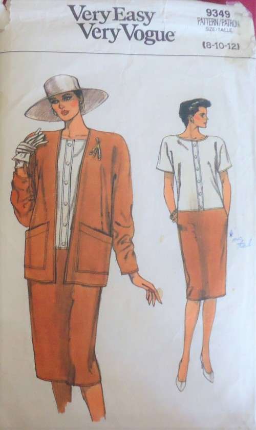 VOGUE PATTERNS 9349 "LADIES JACKET & DRESS SIZE 8 + 10 + 12 COMPLETE