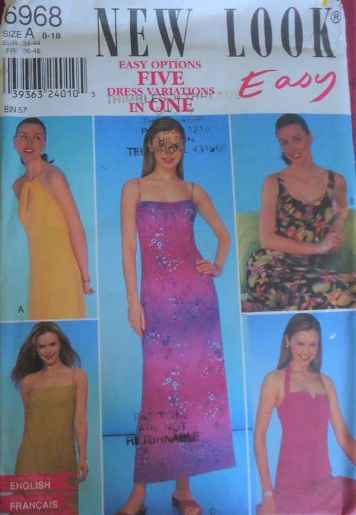 NEW LOOK PATTERNS 6968 SUMMER/EVENING  DRESS VARIATIONS  FIVE SIZES IN ONE 8 - 18  COMPLETE & UNCUT