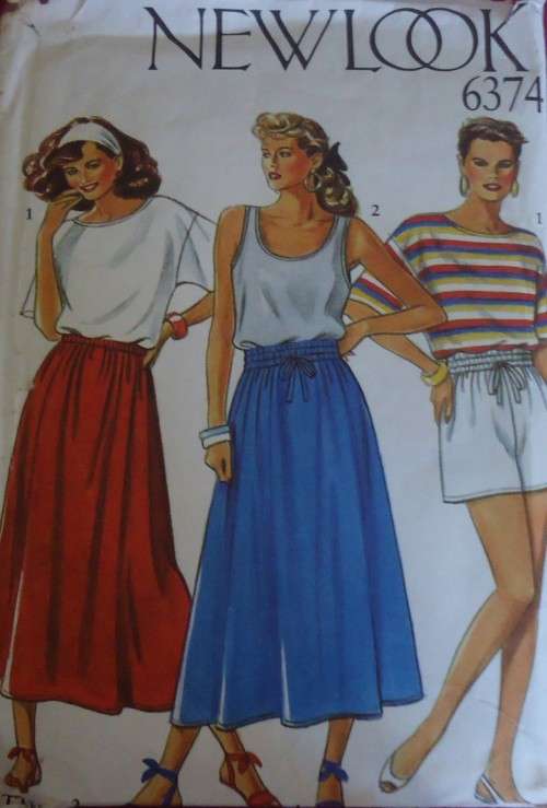 NEW LOOK PATTERNS 6374-6 SIZES IN ONE-TOP,SKIRT,SHORTS - SIZES 8 - 18 -COMPLETE