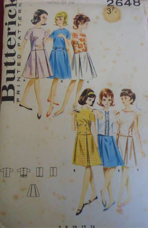 VINTAGE BUTTERICK PATTERN 2648 GIRL'S TWO PIECE DRESS SIZE 12 BUST 32" COMPLETE & UNCUT