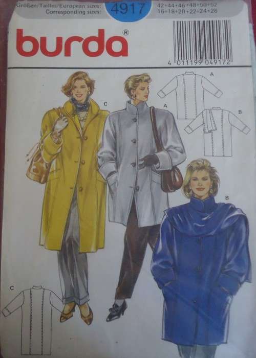 BURDA 4640  WINTER COAT + SCARF  SIZES 16 + 18 + 20 + 22 + 24 + 26  SEE LISTING