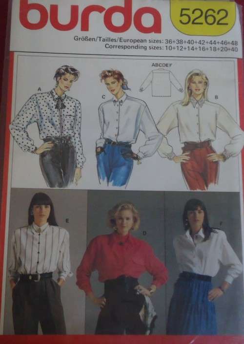 BURDA 5262 LADIES BLOUSE  SIZES 10 - 20 + 40 COMPLETE, UNCUT & SEALED