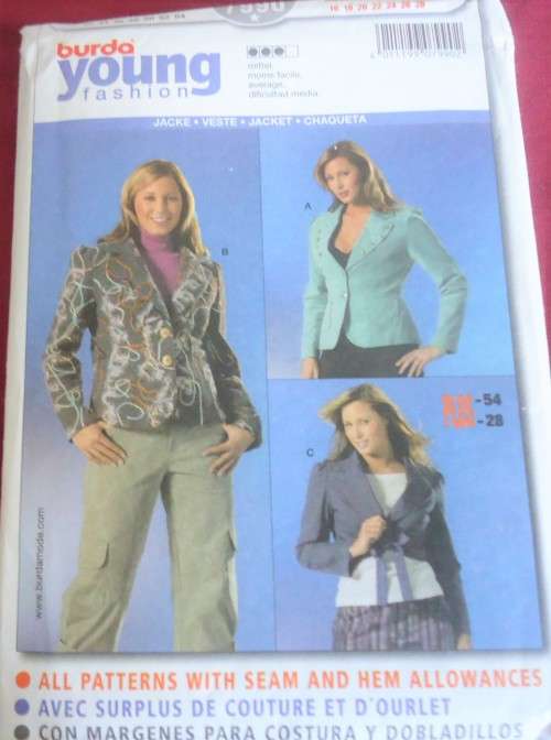 BURDA 7990 JACKET WITH VERSIONS  SIZES 16 + 18 + 20 + 22 + 24 + 26 + 28 COMPLETE AND UNCUT