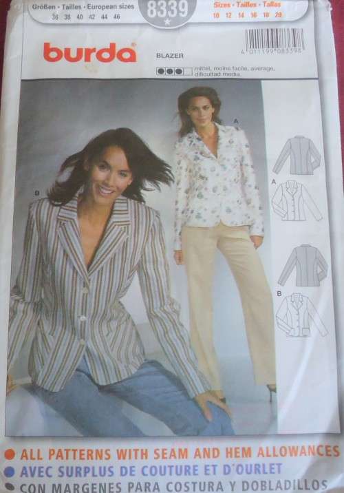 BURDA 8339 JACKET SIZES 10 + 12 + 14 + 16 + 18 + 20  COMPLETE