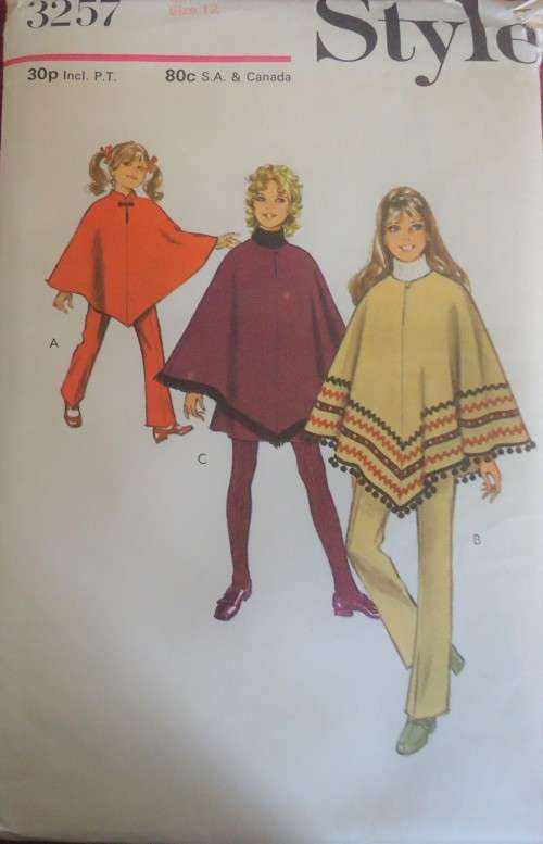 STYLE PATTERNS 3257  GIRL'S PONCHO, SKIRT & PANTS SIZE 12 YEARS COMPLETE & UNCUT