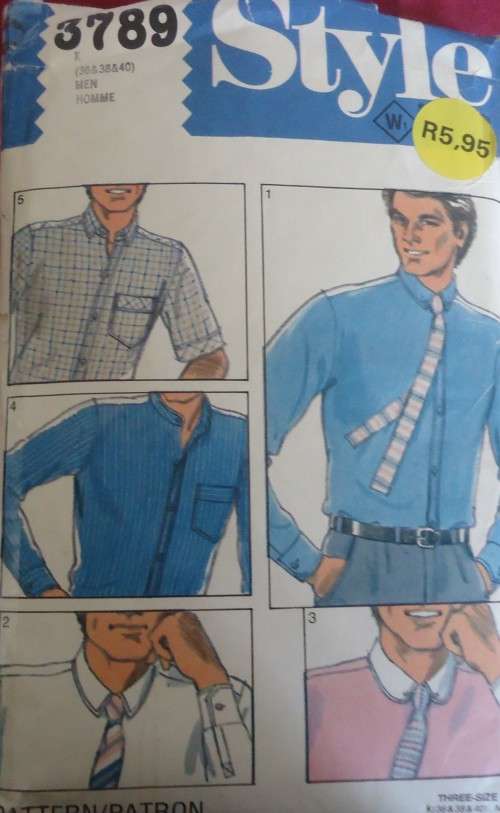 STYLE PATTERNS 3789 MEN'S SHORT & LONG SLEEVE SHIRT SIZES 36 + 38 + 40" COMPLETE