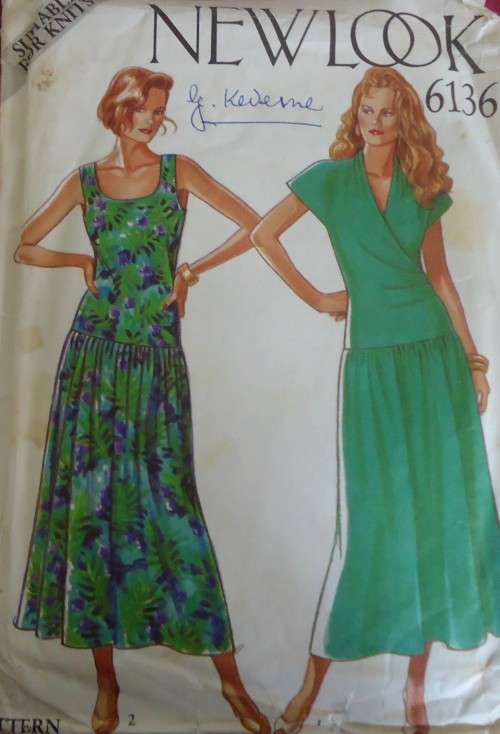 NEW LOOK PATTERNS 6136-6 SIZES IN ONE- HIPSTER DRESS - KNITTED FABRICS SIZES 8 - 18 - COMPLETE