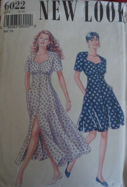 NEW LOOK PATTERNS 6022 FLARED DRESS WITH SHAPED NECK SIZES 6 - 16 COMPLETE
