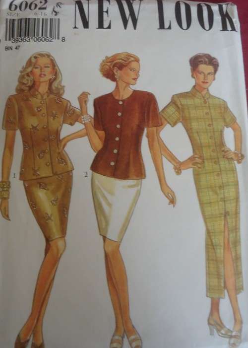 NEW LOOK PATTERNS 6062 MANDARIN COLLAR DRESS, TOP & SKIRT  SIZES 6 - 16 COMPLETE