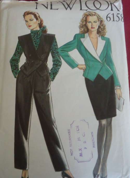 NEW LOOK PATTERNS 6158 DOUBLE BREASTED JACKET-WAISTCOAT-SKIRT-PANTS SIZES 8 - 18  COMPLETE