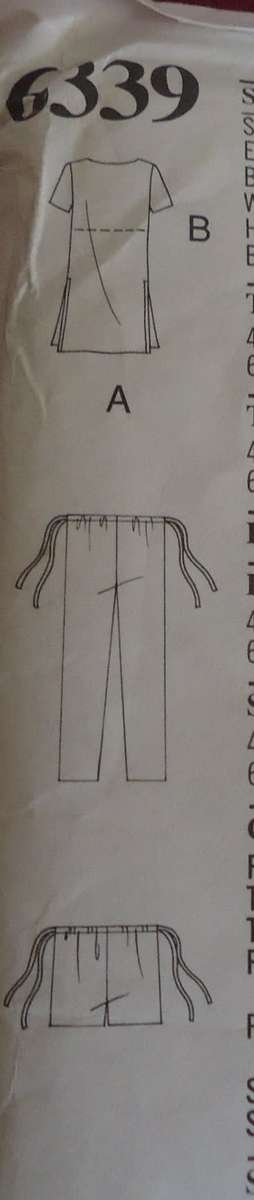 NEW LOOK PATTERNS 6339 TOPS & DRAWSTRING PANTS OR SHORTS SIZES 6 - 16 COMPLETE & MOSTLY UNCUT