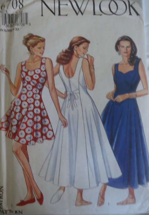 NEW LOOK PATTERNS 6708 FITTED FLARED DRESS WITH TIEBACK SIZES 6 - 16 COMPLETE