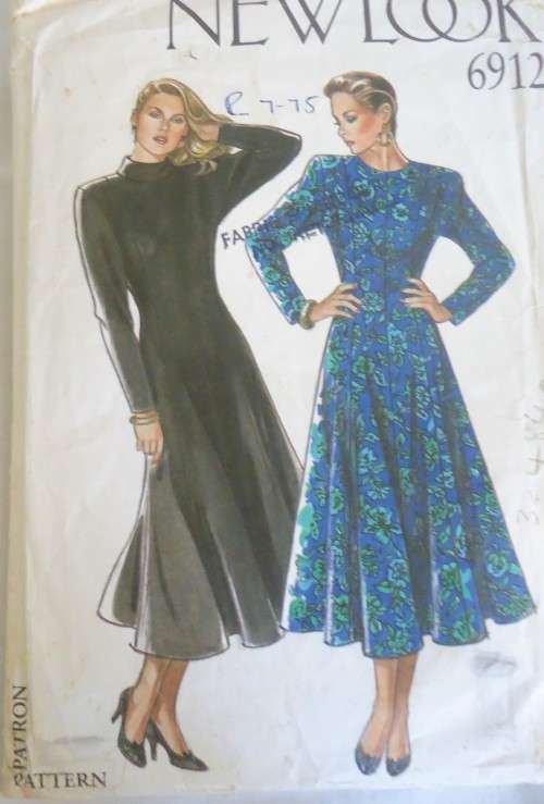 NEW LOOK PATTERNS 6912 LONG SLEEVE FLARED DRESS SIZES 8 - 18 NO SEWING INSTRUCTIONS