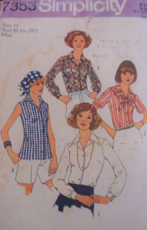 SIMPLICITY PATTERN 7353 SET OF BLOUSES SIZE 14 BUST 92 CM/36` COMPLETE