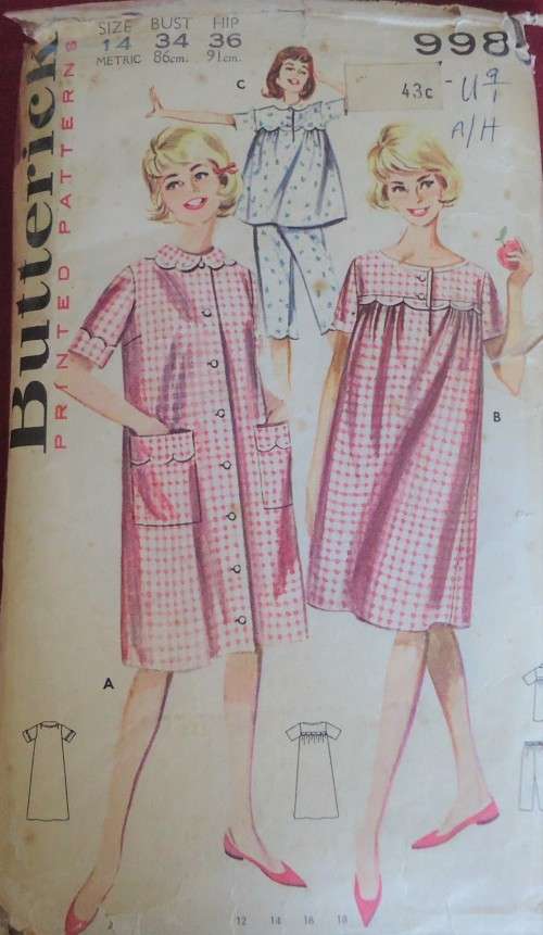 VINTAGE BUTTERICK PATTERN 9985 SLEEPWEAR LINGERIE SIZE 14 BUST 34" COMPLETE