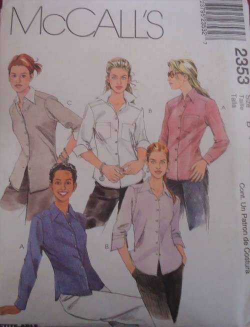 McCALL'S PATTERN 2353 SET OF SHIRTS SIZE B =8 + 10+ 12 COMPLETE