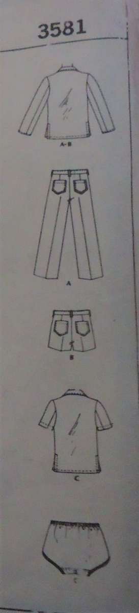 McCALL'S PATTERN 3581 MEN'S JACKET-PANTS-WALKING SHORTS-SWIM TRUCKS SIZE 40 WAIST 44" COMPLETE