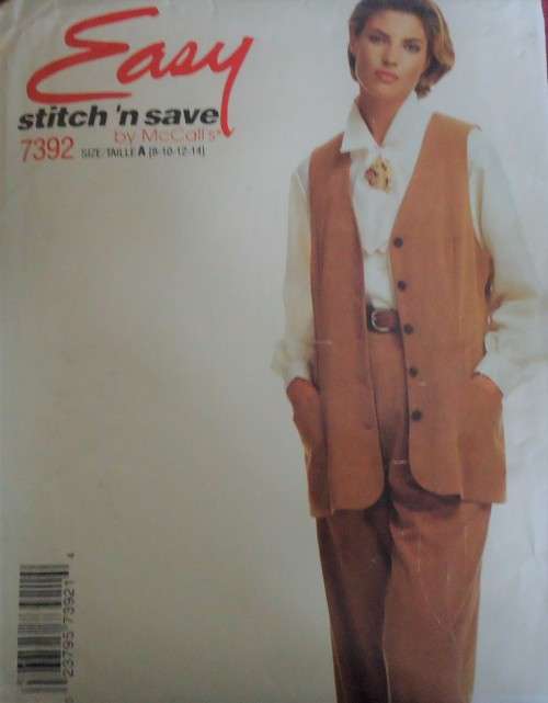 McCALL'S PATTERNS 7392  PANTS & SLEEVELESS JACKET SIZE A = 8 + 10 + 12 + 14 COMPLETE & MOSTLY UNCUT