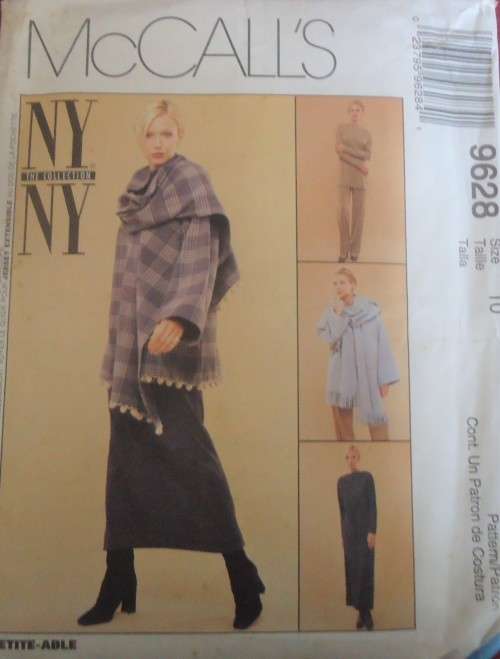 McCALL'S PATTERN 9628 JACKET WITH ATTACHED SCARF-DRESS-TOP-PULL ON PANTS SIZE 10 COMPLETE & UNCUT