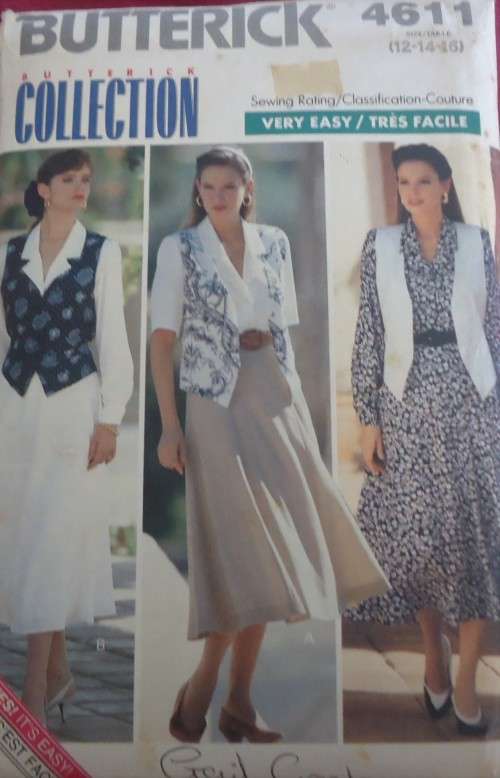 BUTTERICK  PATTERN 4611 WAISTCOAT- BLOUSE & SKIRT SIZE 12-14-16 COMPLETE