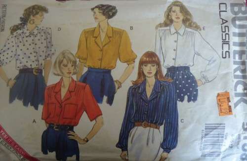 BUTTERICK  PATTERN 5188 SET OF SHIRTS/BLOUSES SIZE 8-10-12 COMPLETE