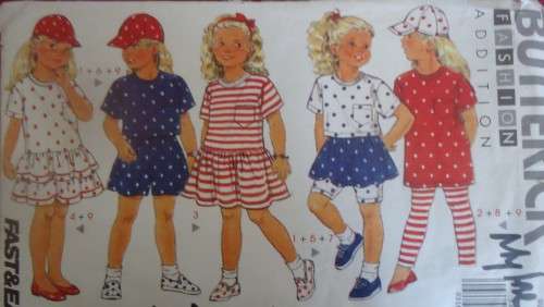 BUTTERICK  PATTERN 5343 KIDDIES DRESS-TOP-SKIRT-SHORTS-LEGGINGS SIZE 5-6-6X YEARS COMPLETE
