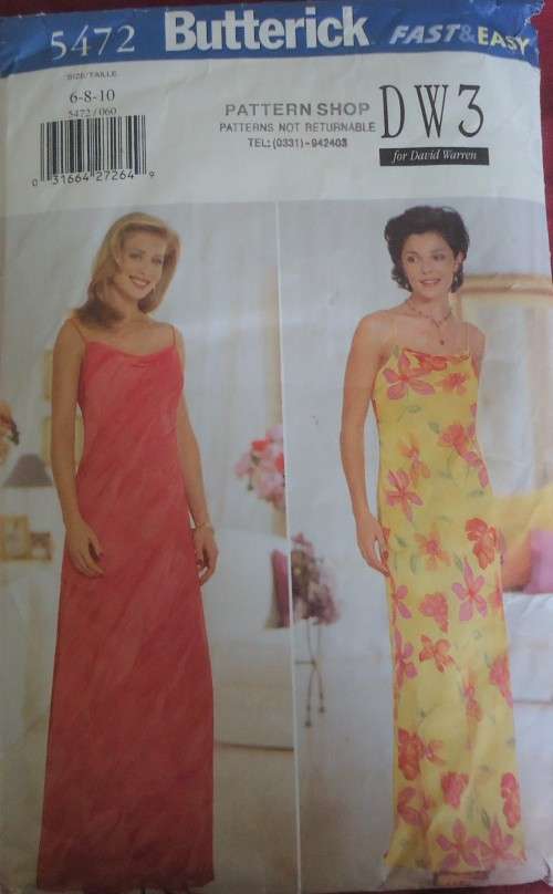 BUTTERICK  PATTERN 5472 STUNNING SLIGHTLY FLARED PULLOVER DRESS SIZE 6-8-10 COMPLETE