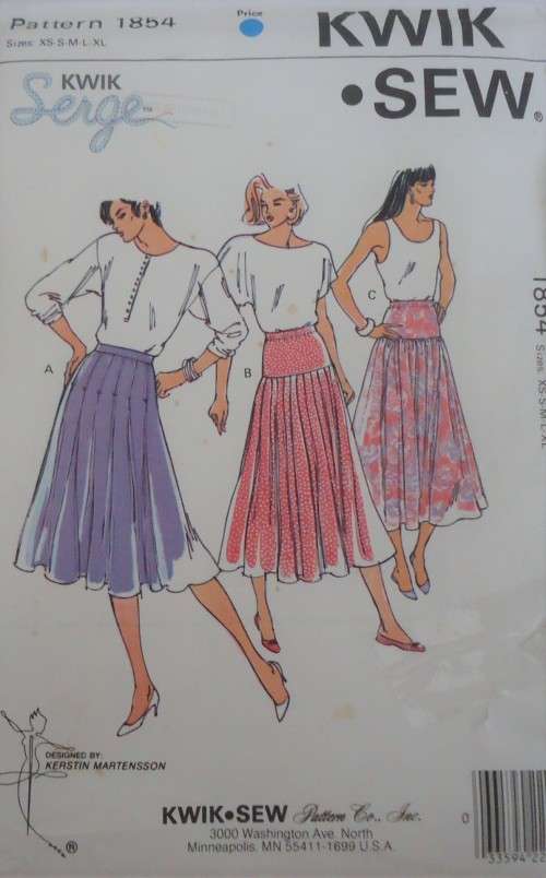 KWIK SEW PATTERNS 1854  SKIRT SIZES XSMALL-SMALL-MEDIUM-LARGE-XLARGE - COMPLETE