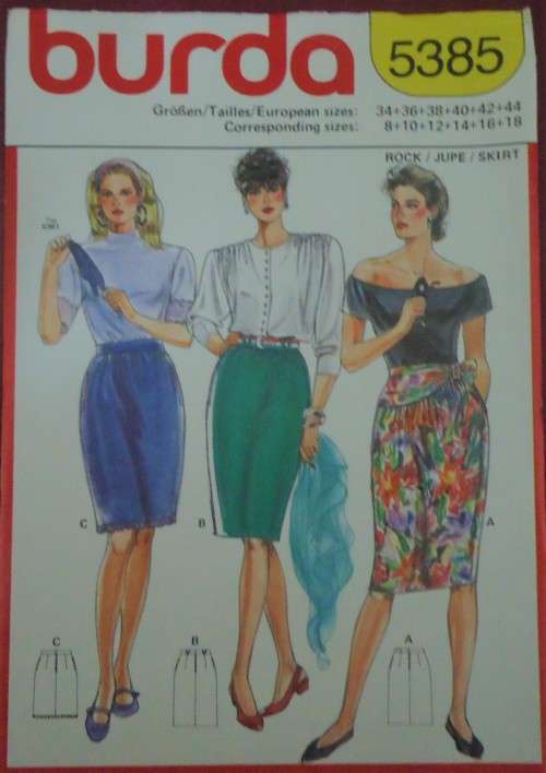 BURDA PATTERNS 5385 SLIM SKIRTS SIZES 8 - 18 COMPLETE