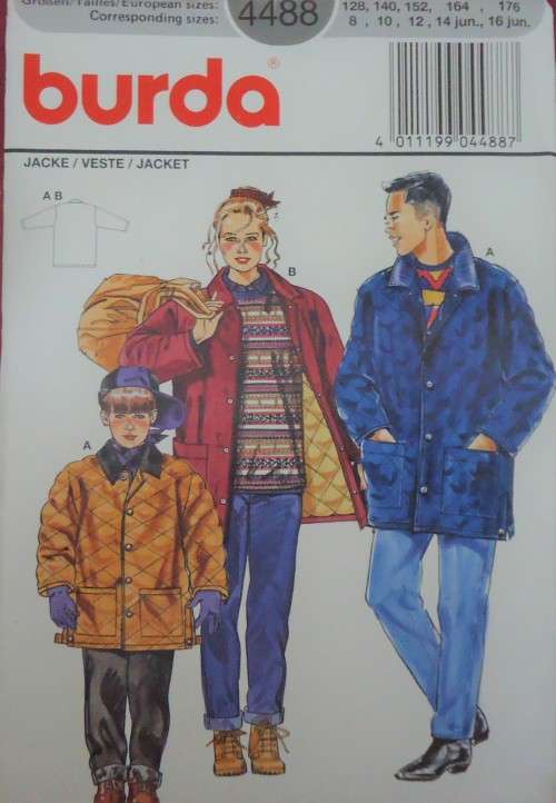 BURDA PATTERNS 4488 KID'S QUILTED JACKET SIZES 8 + 10 + 12 + 14 + 16 YEARS  COMPLETE