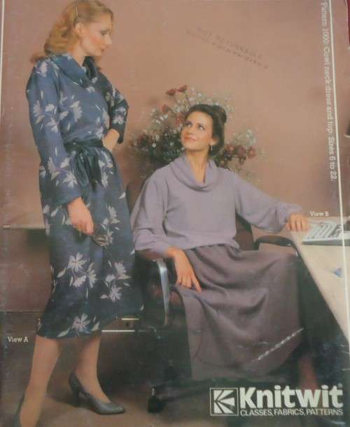KNITWIT DESIGNER PATTERNS # 1000 LADIES COWL NECK DRESS & TOP-SIZES 6 - 22