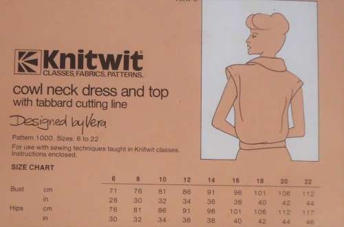 KNITWIT DESIGNER PATTERNS # 1000 LADIES COWL NECK DRESS & TOP-SIZES 6 - 22