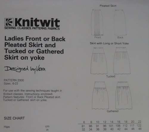 KNITWIT PATTERN 2000 LADIES SKIRTS SIZES 6 - 22  COMPLETE