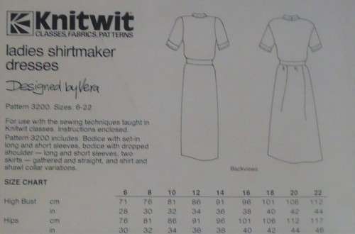 KNITWIT PATTERN 3200 LADIES SHIRTMAKER DRESSES SIZES 6 - 22 COMPLETE