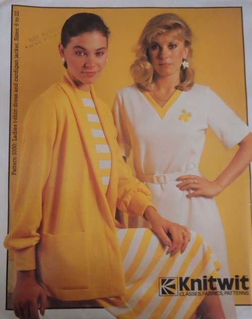 KNITWIT DESIGNER PATTERNS # 3350 LADIES T-SHIRT DRESS & CARDIGAN JACKET -SIZES 6 - 22