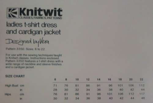 KNITWIT DESIGNER PATTERNS # 3350 LADIES T-SHIRT DRESS & CARDIGAN JACKET -SIZES 6 - 22