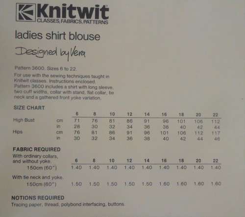 KNITWIT PATTERN 3600 LADIES SHIRT BLOUSE SIZES 6 - 22  COMPLETE