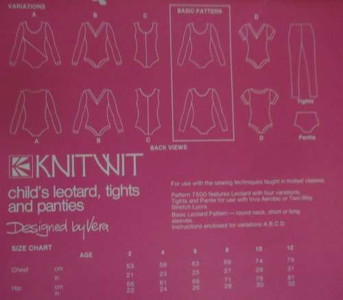 KNITWIT PATTERNS 7500 "CHILD'S LEOTARD-TIGHTS-PANTIES" SIZES 2 - 12 YEARS