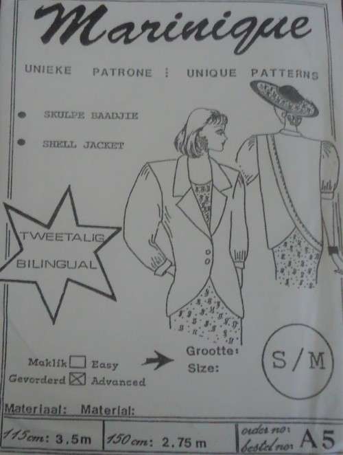 MARINIQUE PATTERN A5 - SHELL JACKET  - SIZES SMALL & MEDIUM - COMPLETE