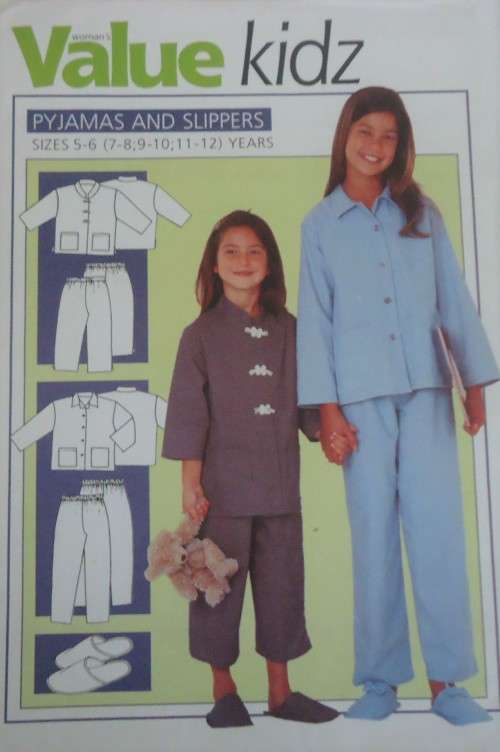 VALUE KIDZ PATTERNS  "PAJAMAS AND SLIPPERS" SIZES 5-6; 7 - 8; 9 -10; 11 - 12 YEARS