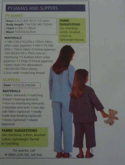 VALUE KIDZ PATTERNS  "PAJAMAS AND SLIPPERS" SIZES 5-6; 7 - 8; 9 -10; 11 - 12 YEARS