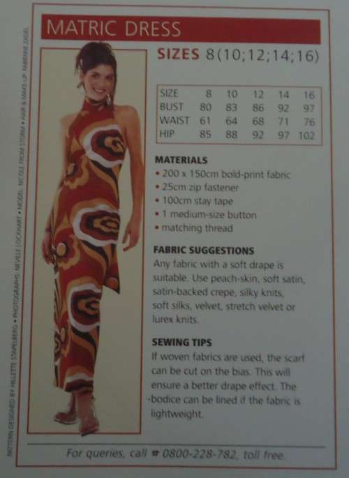 VALUE FASHION PATTERNS  `MATRIC DRESS` SIZES 8 + 10 + 12 + 14 + 16